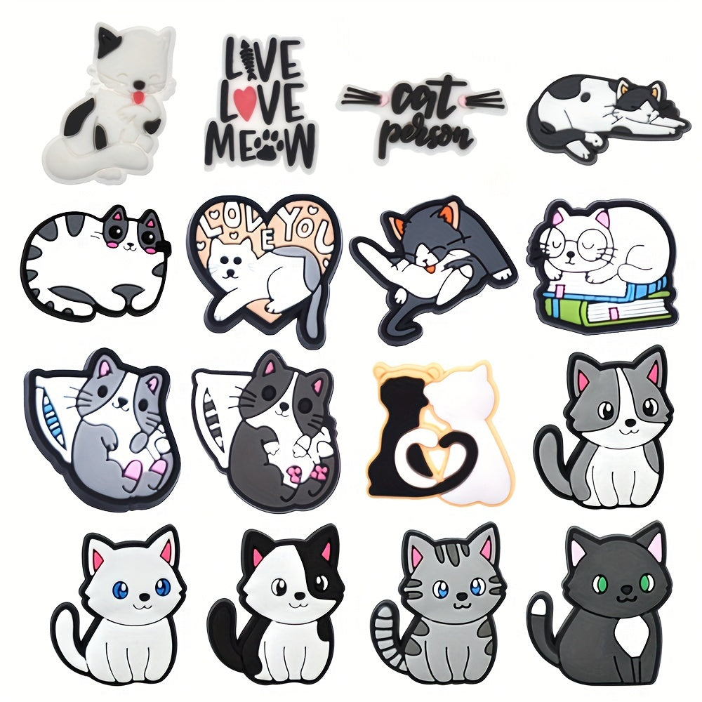16pcs Cat Shoe Charms Set Colorful Cartoon Cat Poses for Clogs Sandals