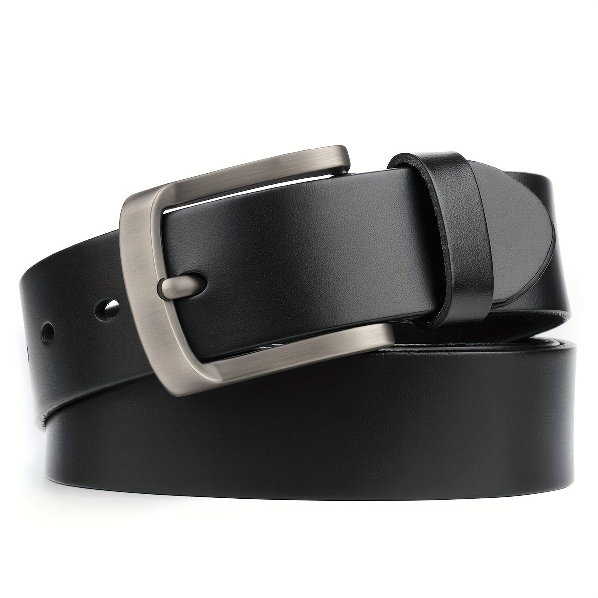 Men's Black Cowhide Leather Belt with Square Buckle for Valentine's Day