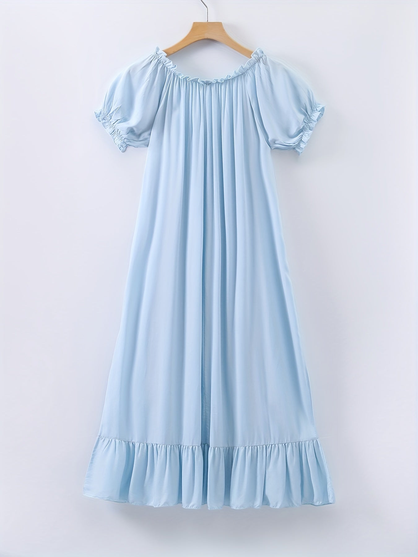 Women's Viscose Nightdress with Lace Trim and Ruffle Hem for Summer