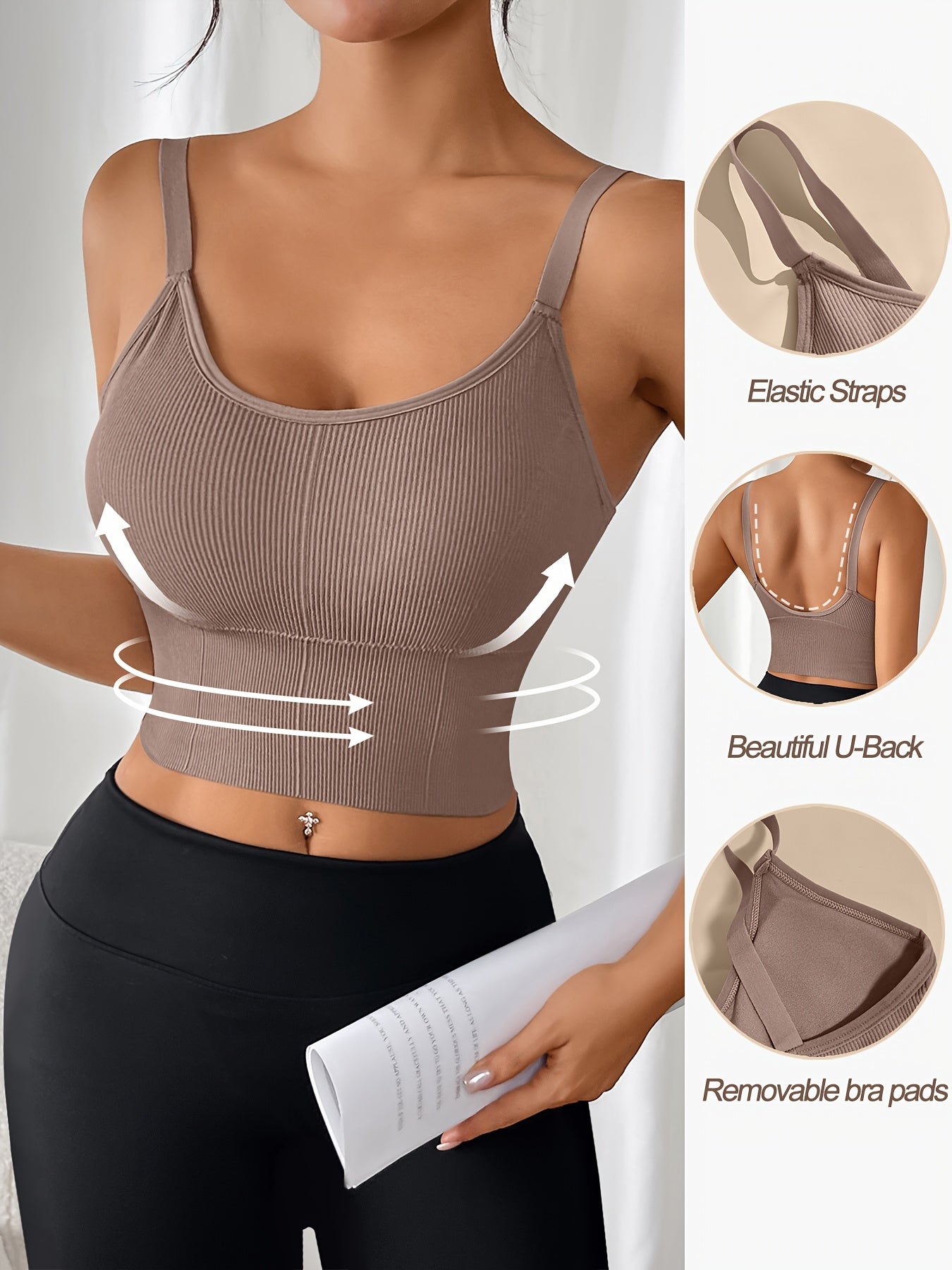 Plus Size Sports Bra and Tank Top Set for Yoga and Running Solid Ribbed