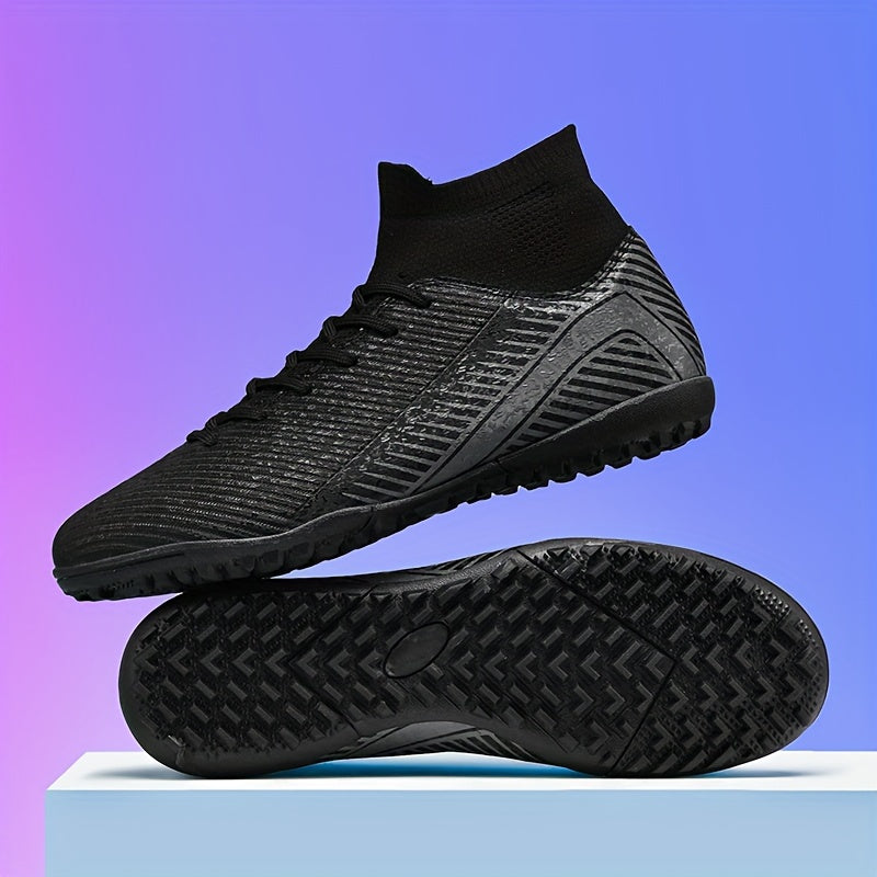 Men's Soccer Shoes with Stripe Pattern Non-Slip Rubber Sole Durable PU Upper Indoor Outdoor TF Studs