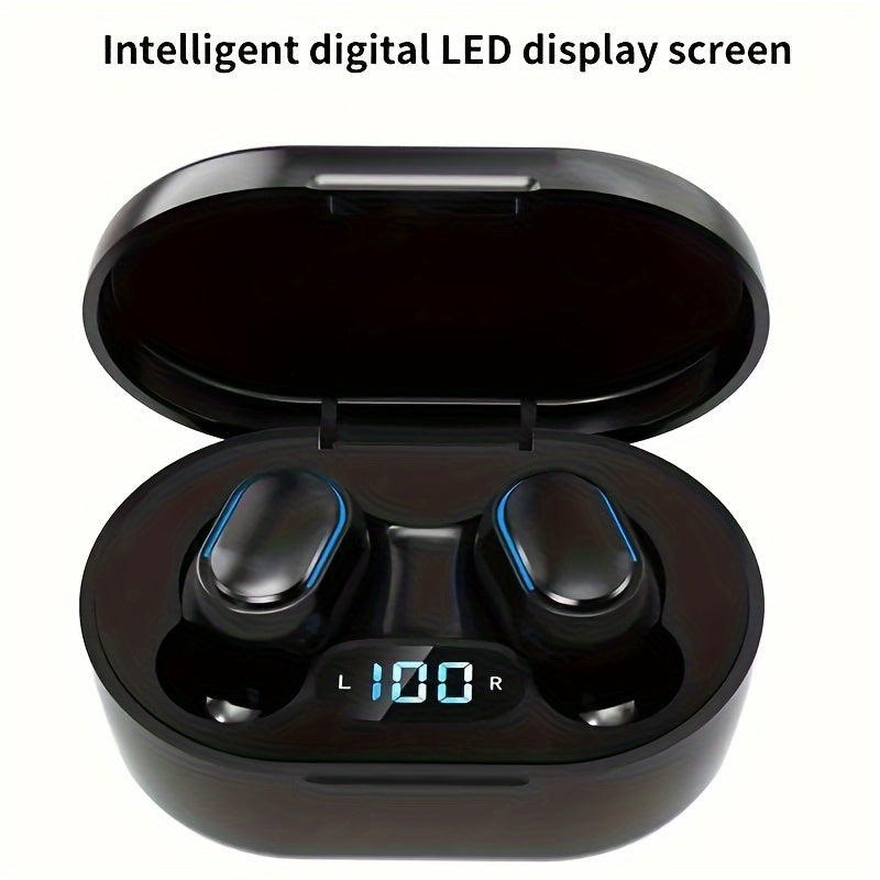 Auriculares inalámbricos intrauditivos deportivos con pantalla LED, carga USB-C, control de medios y micrófono de condensador