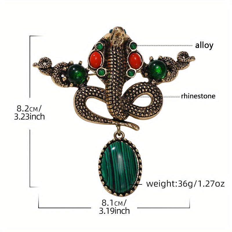 Snake Brooch with Green Enamel and Rhinestones Animal Python Jewelry Accessory