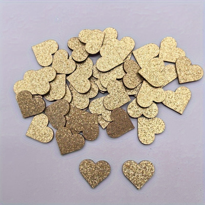 Wooden Peach Heart Decoration with Gold and Silver Glitter for Wedding Table