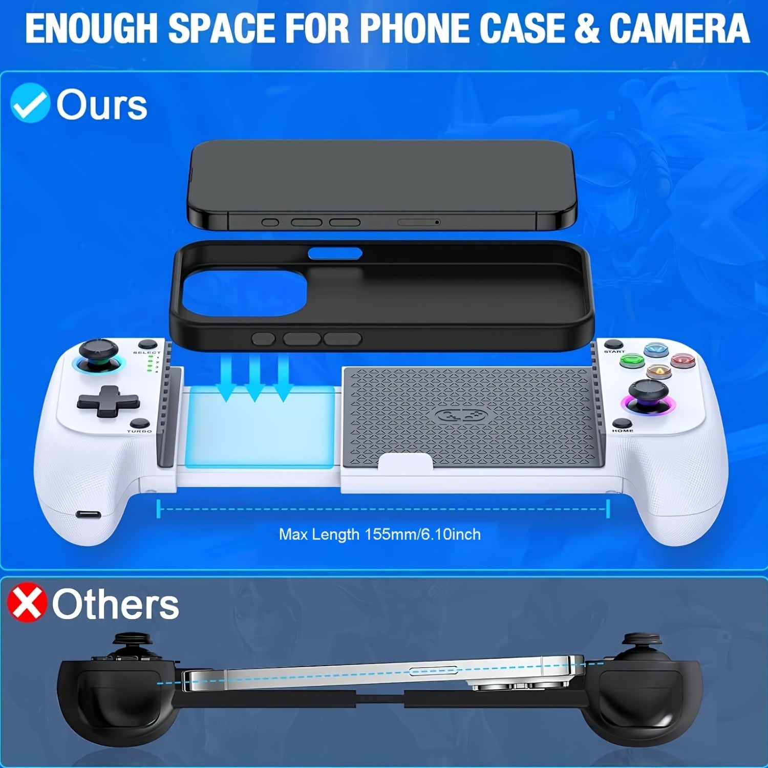 Wireless RGB Mobile Game Controller for Android iPhone Dual Hall Joysticks Streaming Remote Games Compatible with Xbox Game Pass and Apple Arcade