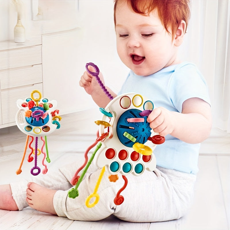 Blue Silicone Octopus Finger Puppet Toy for Kids Educational Entertainment