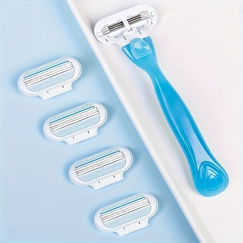 Hypoallergenic Manual Hair Removal Razor Kit with Blue Handle and White Blades for Normal Skin