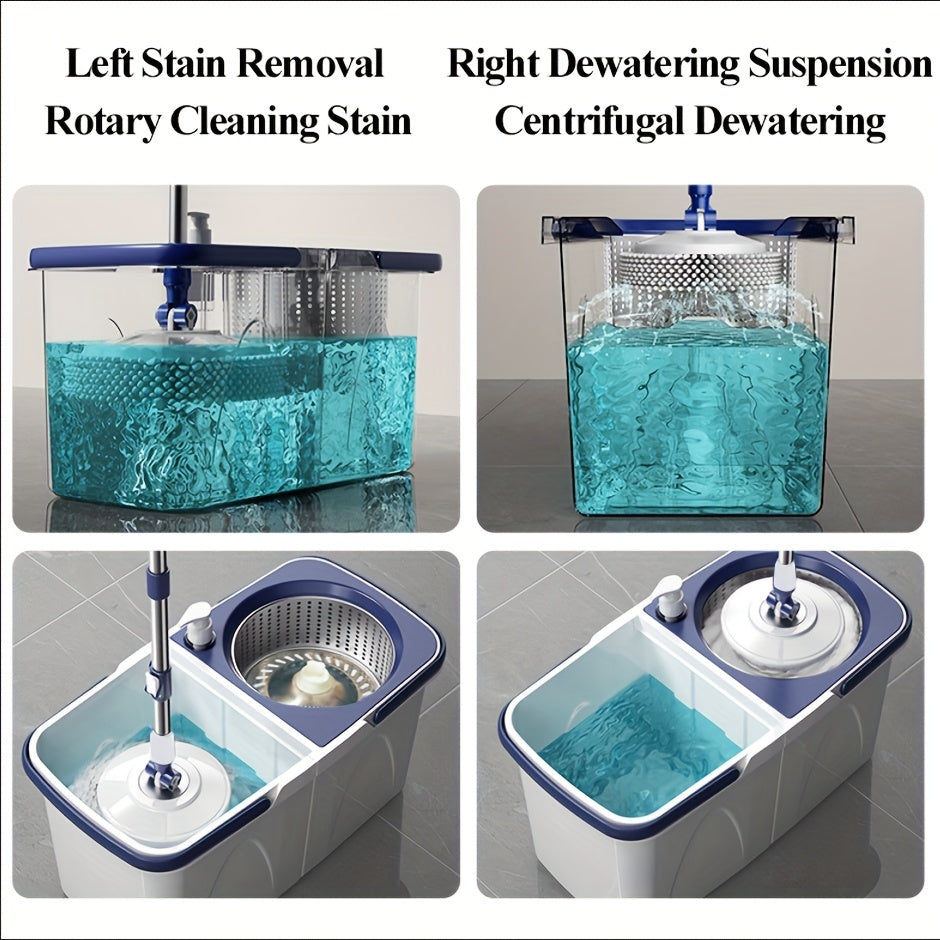 Self-Wringing Spin Mop and Bucket Set with Reusable Pads for Hardwood and Tile Floors