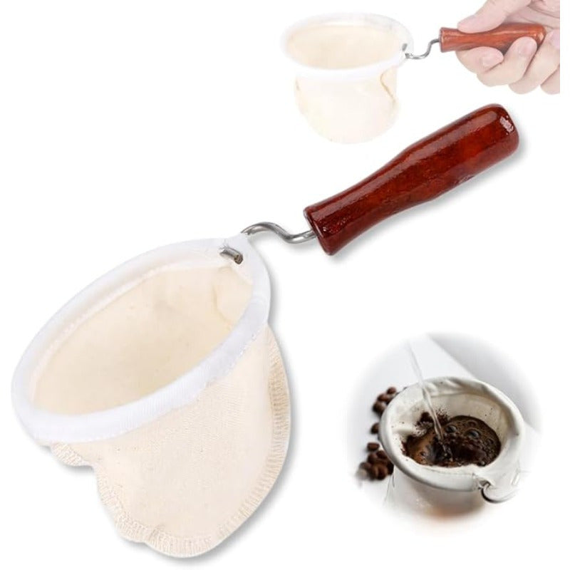 Reusable Flannel Coffee Filter Sock with Wooden Handle for Home Use