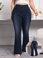 Женские брюки с расклешёнными штанинами из стёганого денима больших размеров с застёжкой на молнию и кнопку