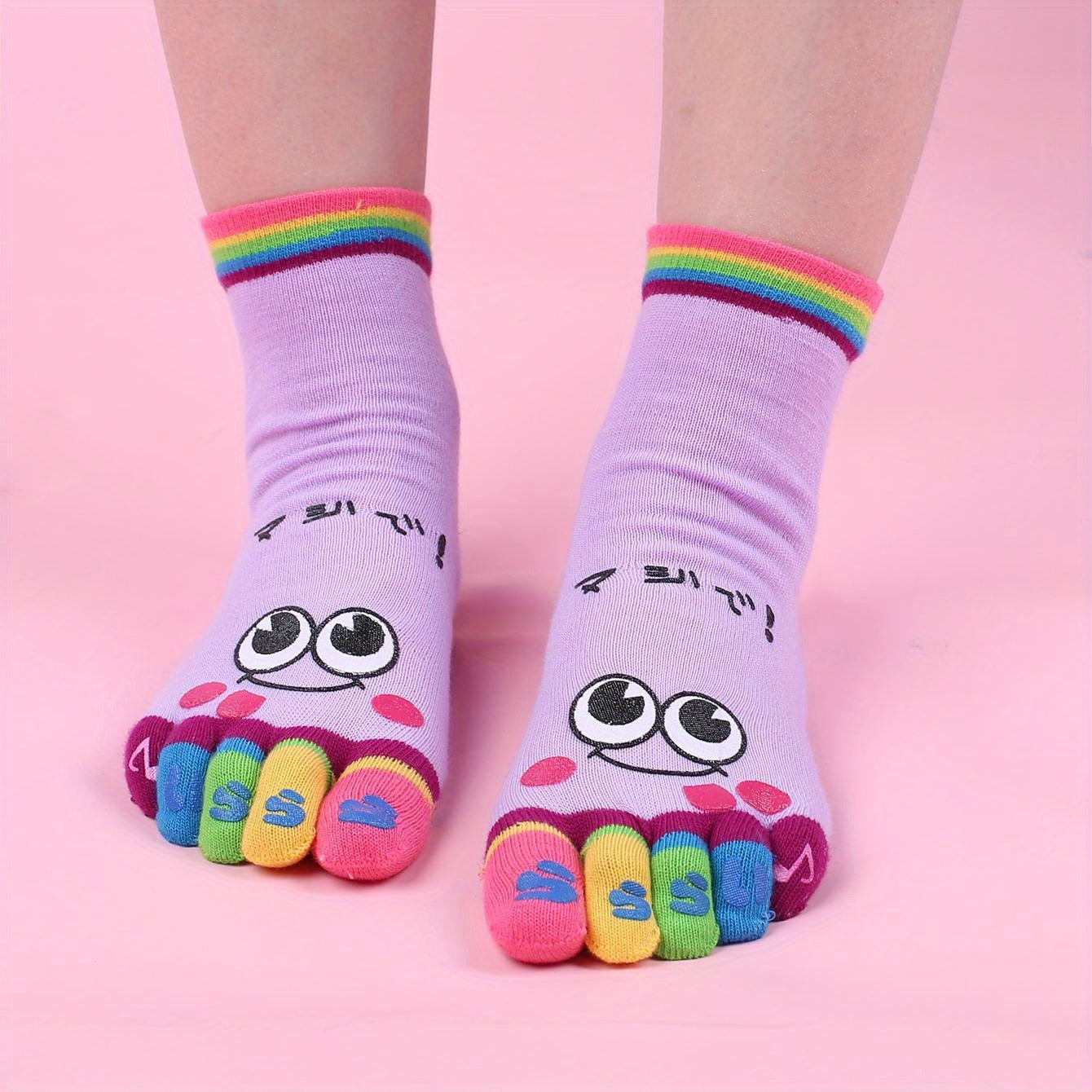 Women’s Cartoon Print Toe Socks for Running and Athletic Activities