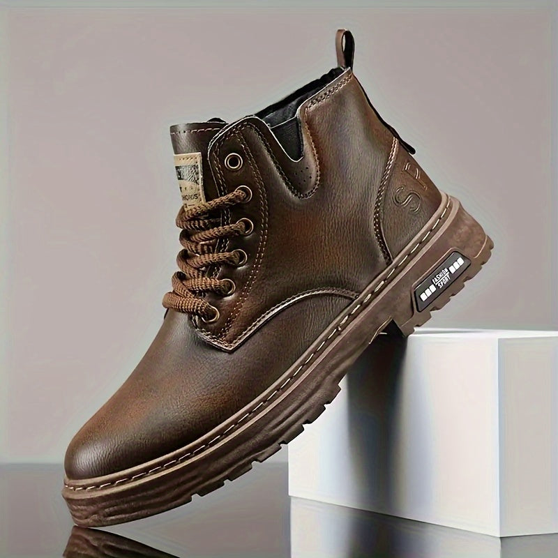 Men's Leather Lace-Up Boots with Zipper for Outdoor and Casual Wear