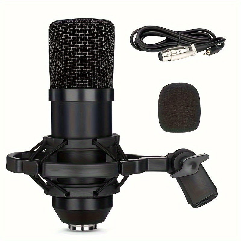 Black Condenser Microphone for Gaming Singing Karaoke Streaming with Volume Control