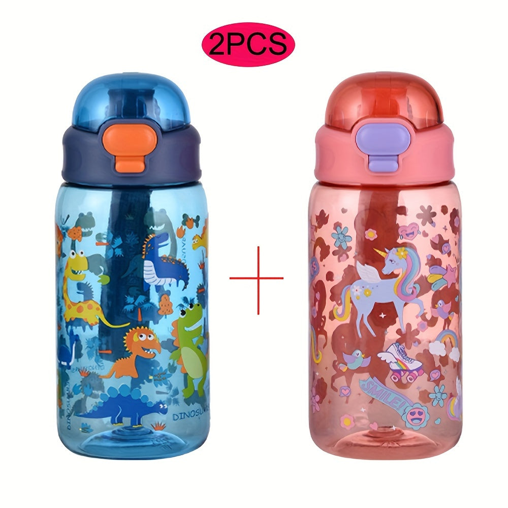 2 Pack 20oz Thermal Transfer Water Bottles with Cartoon Pattern and Handles for Home and Outdoor