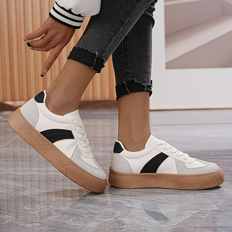 Women's Casual Lace-Up Sneakers with Soft Sole and Rounded Toe