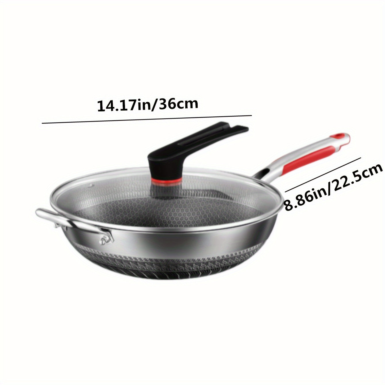 Stainless Steel Frying Pan with Lid Handle Non-Stick for Induction Gas Camping 32cm 34cm 36cm