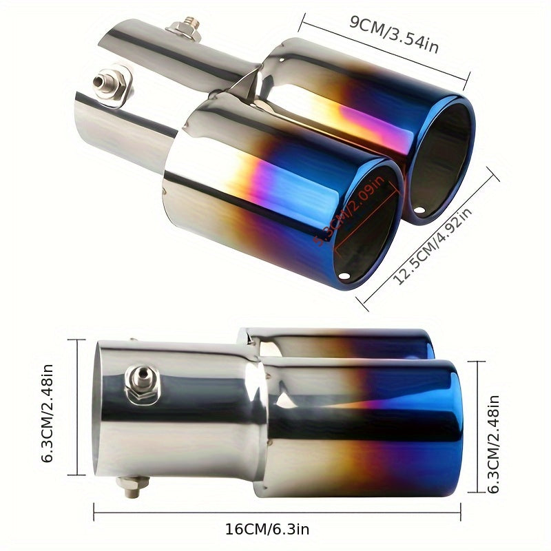 Stainless Steel Dual Exhaust Tips Blue Finish Easy Install Durable