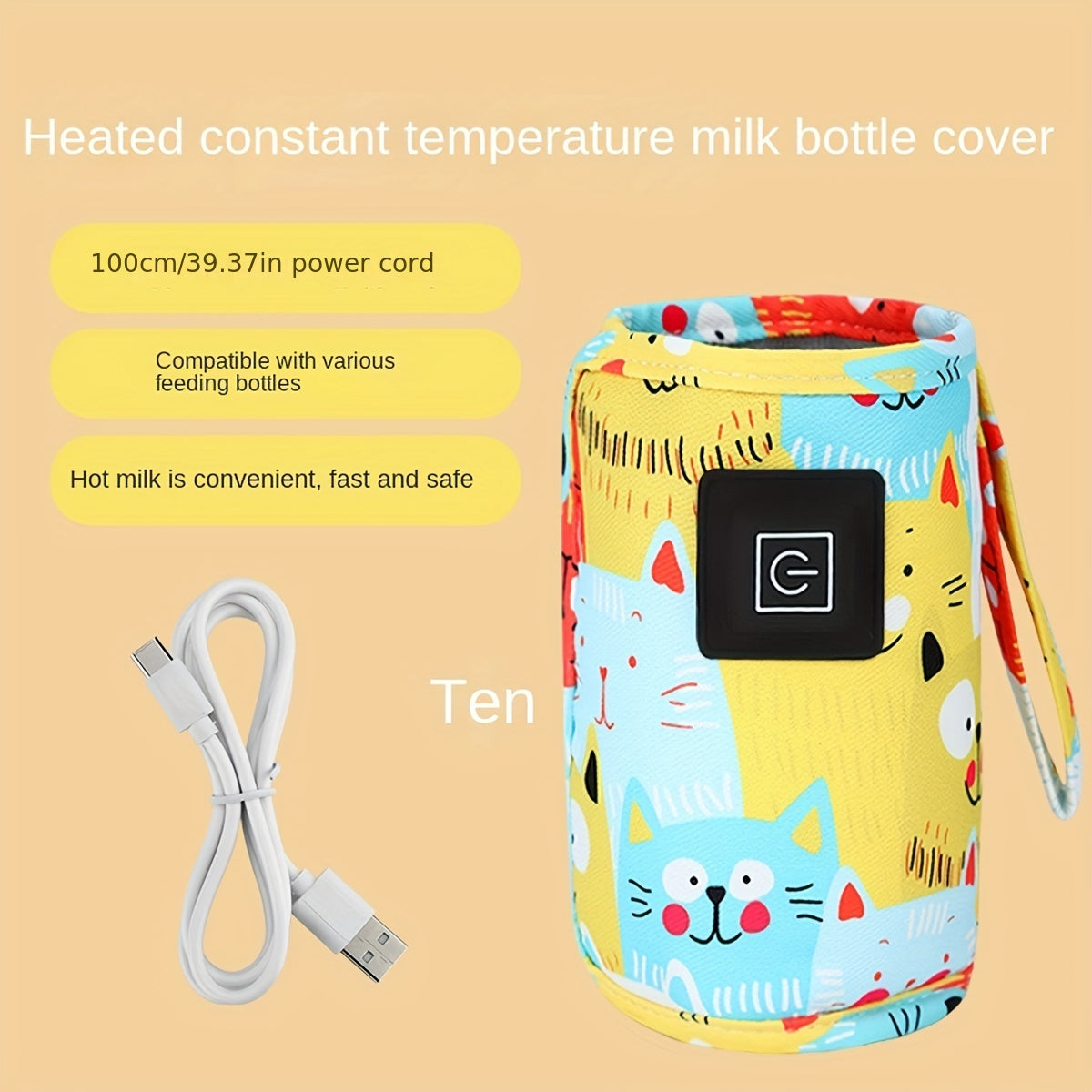 USB Bottle Warmer with Cartoon Design, Portable Insulated Heating Set with Thermostat