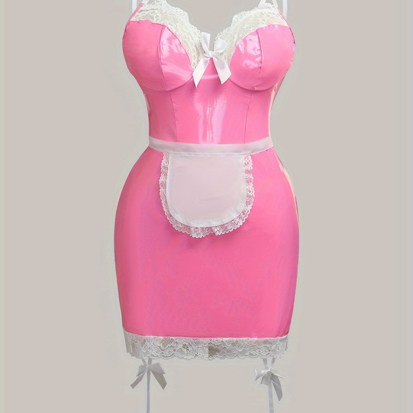 Plus Size Women's Lace Bow Front Lingerie Dress with Apron Costume