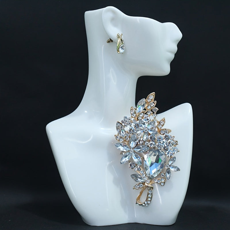 Flower-Shaped Rhinestone Brooch for Women, Elegant Lapel Pin for Dresses and Coats