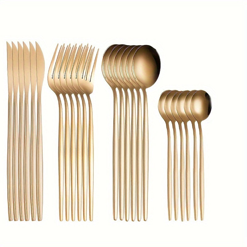 Juego de cubiertos de acero inoxidable de 24 piezas, pulido a espejo, para cenas en casa