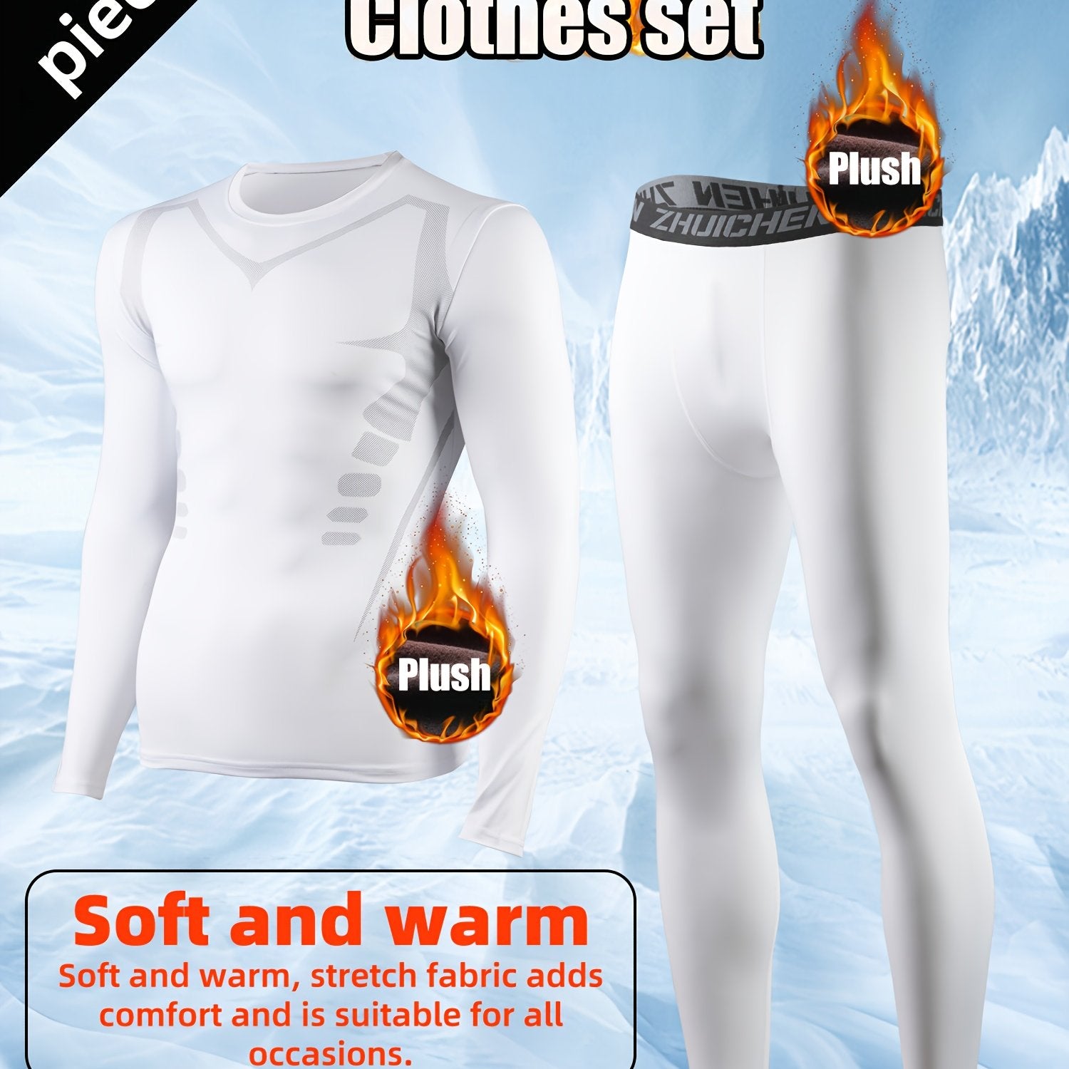 Men's Fleece-Lined Athletic Set in Blue for Running Gym Workouts Autumn Winter