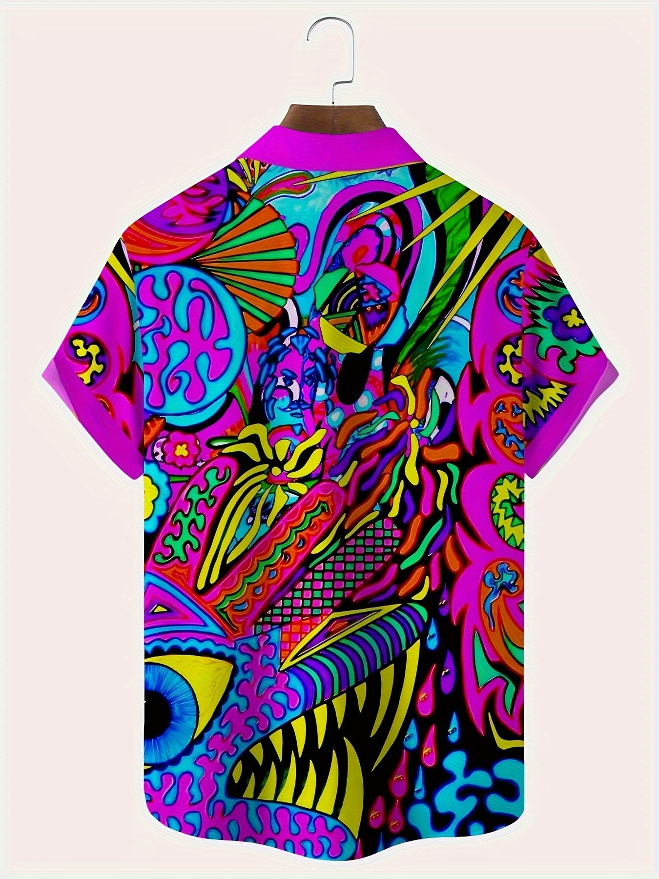 Men's Large Size Summer Shirt with Abstract 3D Digital Print and Button Pocket