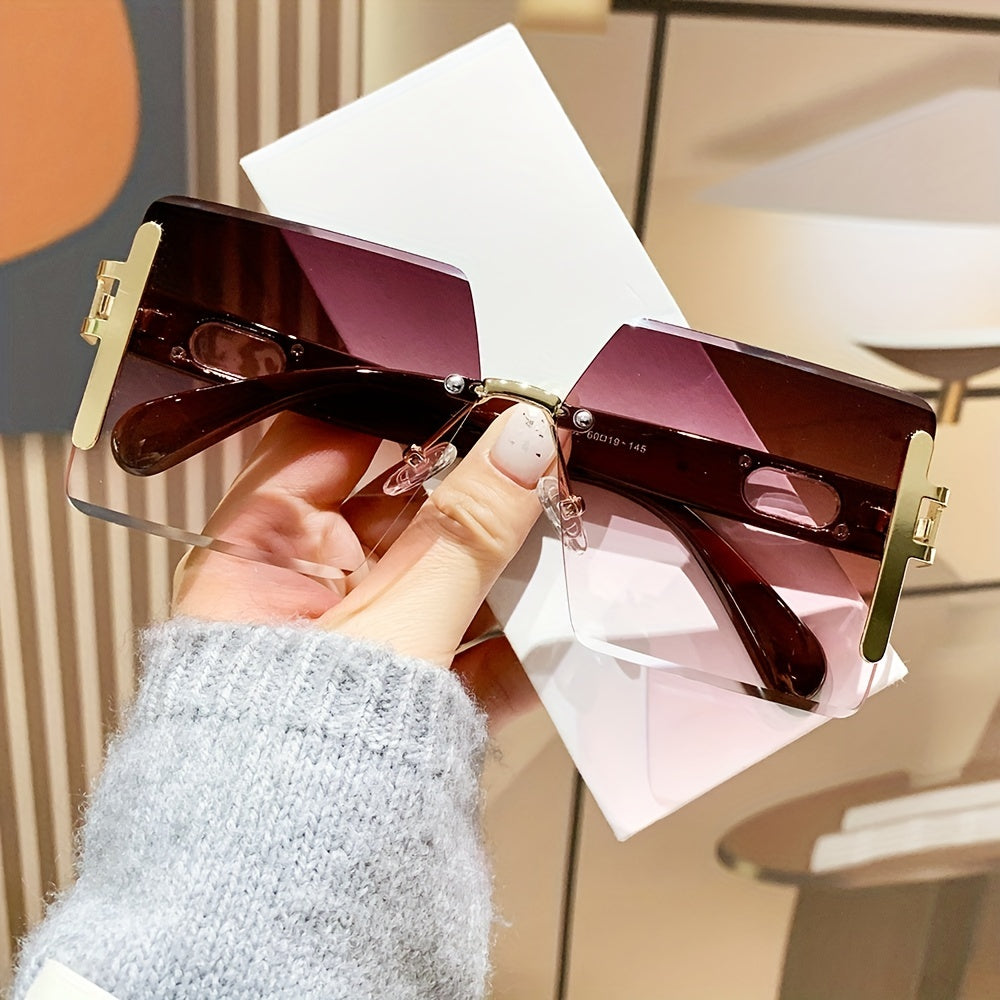 Oversized Square Rimless Sunglasses for Women and Men Summer Fashion Eyewear