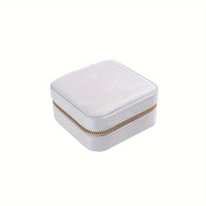 Velvet Jewelry Box with Mirror and Dual-Layer Zippered Storage for Accessories