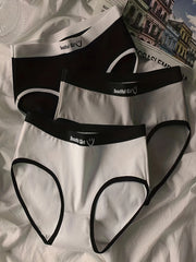 Women's Seamless Breathable Cotton Period Panties 3-Pack Black White Joyful Face Design
