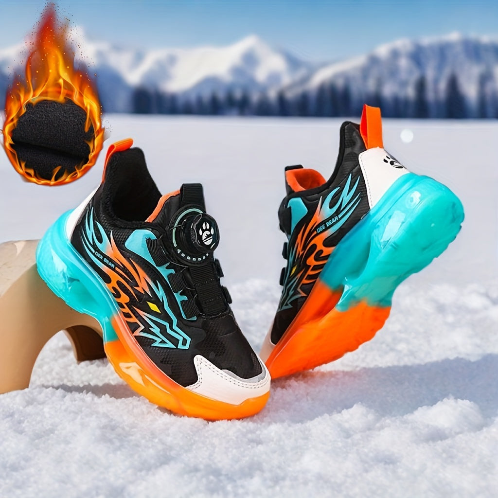 Boys Winter Athletic Sneakers Fleece Lined EVA Sole Flame Design