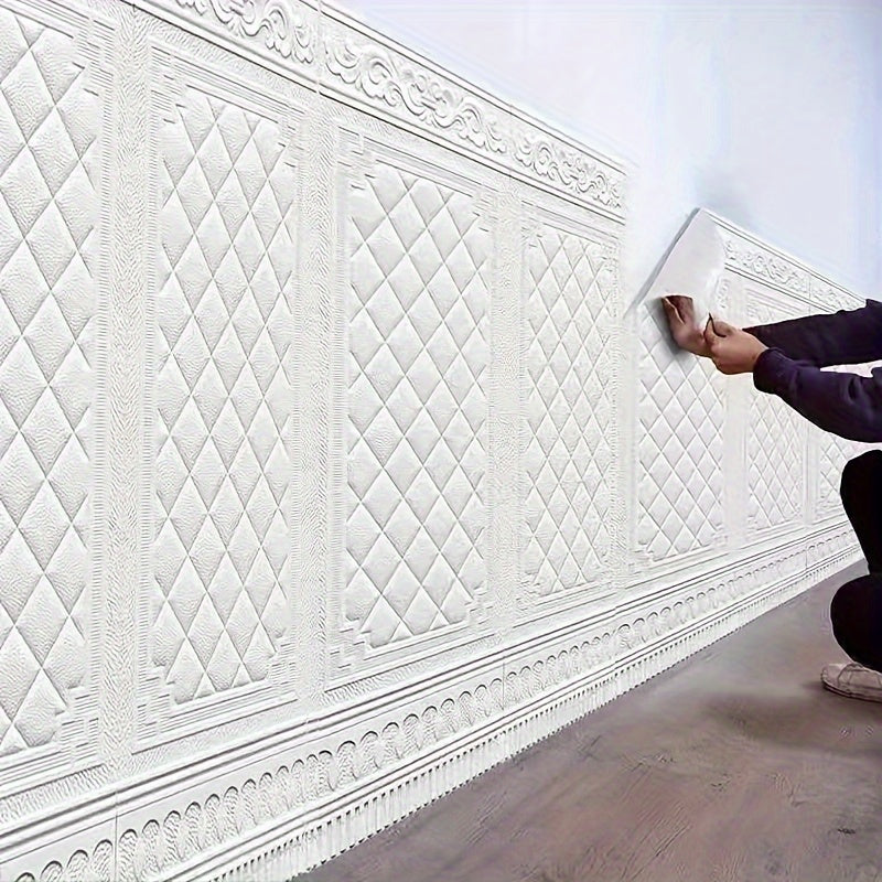 5pcs 3D Textured Self-Adhesive Wall Panels Shapes and Stripes Waterproof Moisture-Proof Wainscot Board for Bedroom