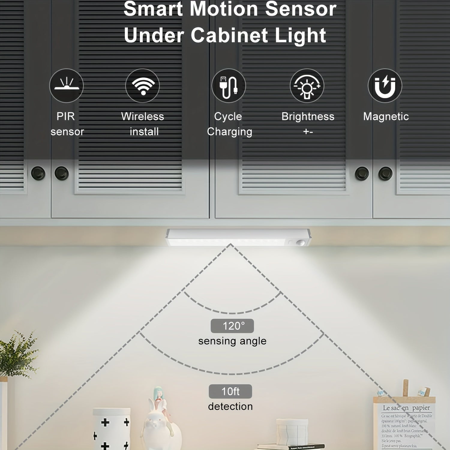 4-Pack Wireless Under Cabinet Lights with Motion Sensor USB Rechargeable LED for Kitchen Bedroom Nursery