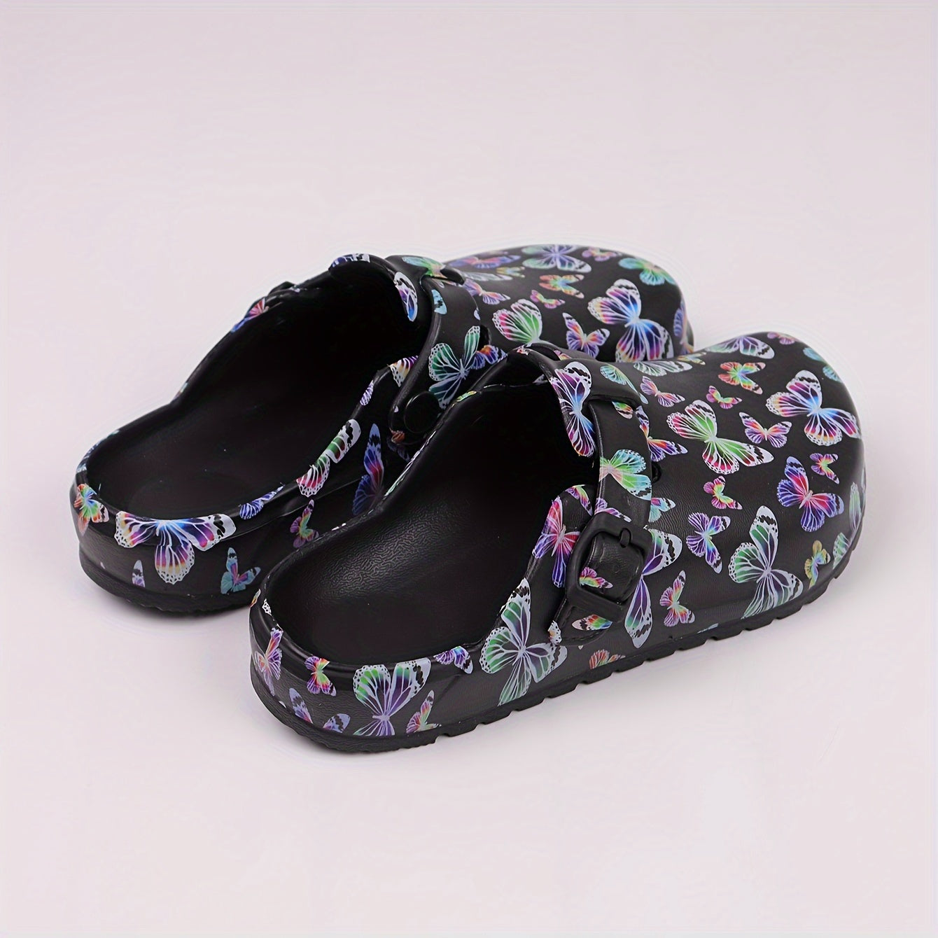 Women's EVA Sandals with Adjustable Straps Butterfly Print Breathable Flat Shoes