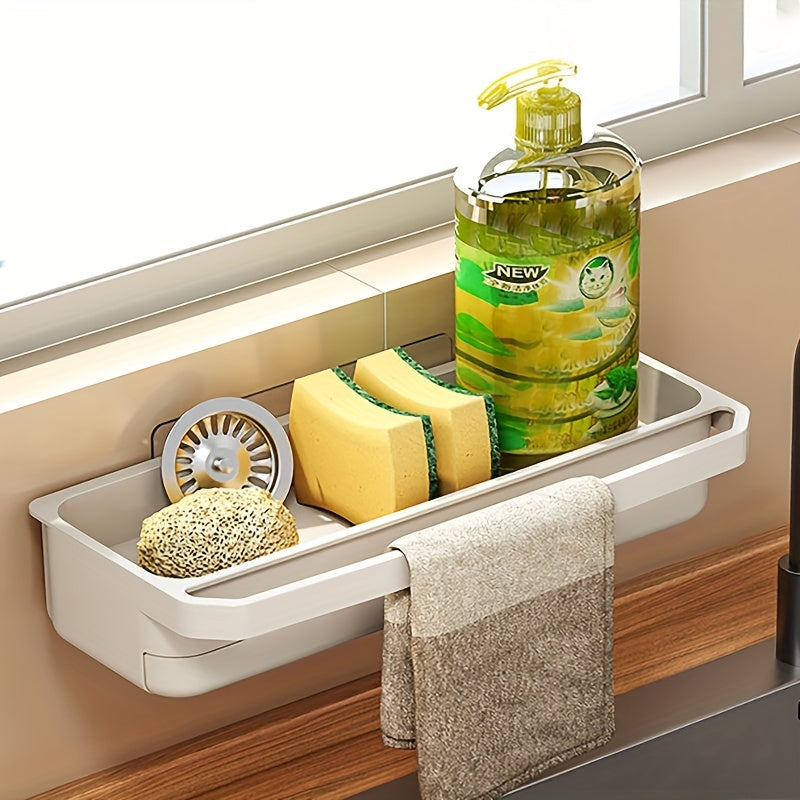 White Plastic Wall-Mounted Kitchen Sink Organizer with Towel Holder