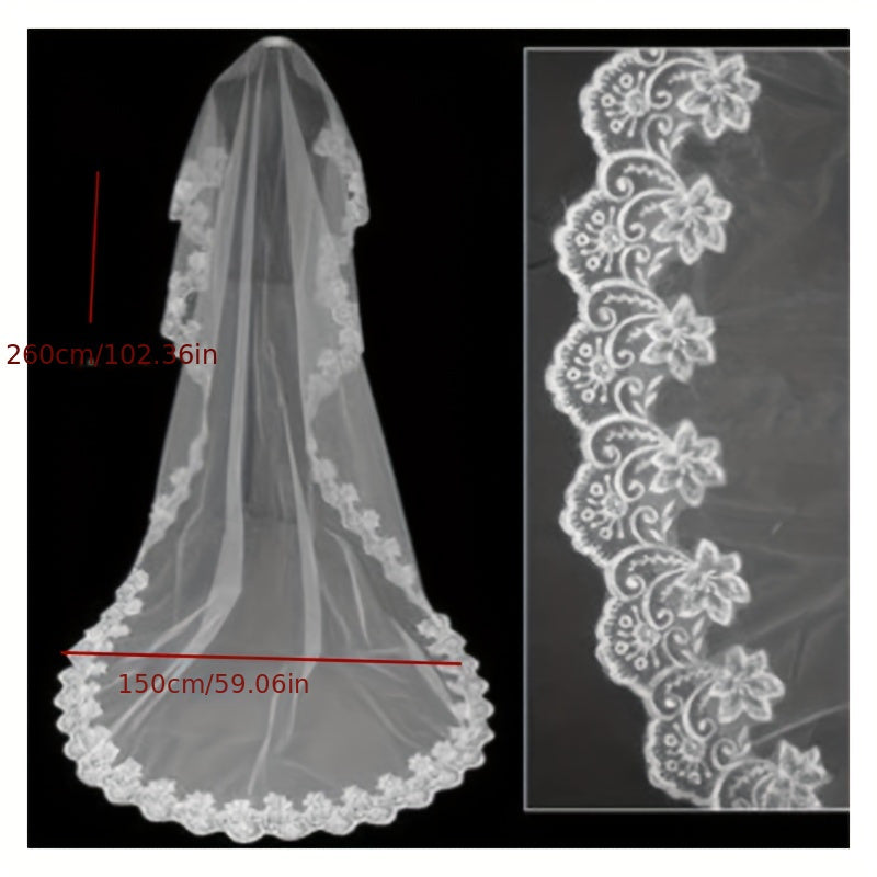 Bridal Veil with Lace Trim 1.5m/3m Single Layer Romantic Feminine