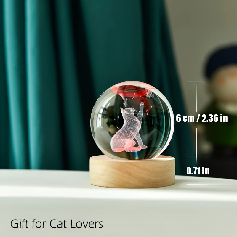 Lámpara de noche para gatos con bola de nieve en base de madera de 5.99cm para amantes de los gatos, regalo