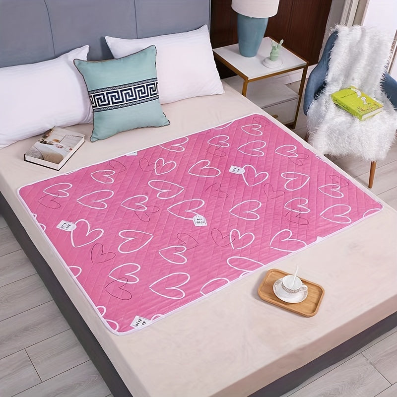 Reusable Waterproof Bed Pad Pink with White Heart High Absorbency Incontinence