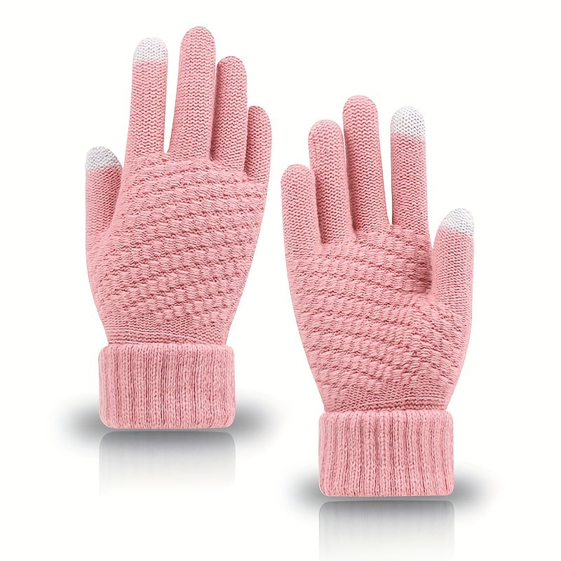 Women's Winter Touchscreen Gloves 4 Pack Cashmere Lined Knitted Gloves with Elastic Cuffs