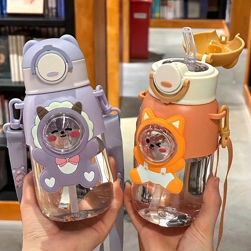 Cute Cartoon Water Bottle Leak Proof Flip Top PVC Free PC Material for Outdoor Travel Fitness