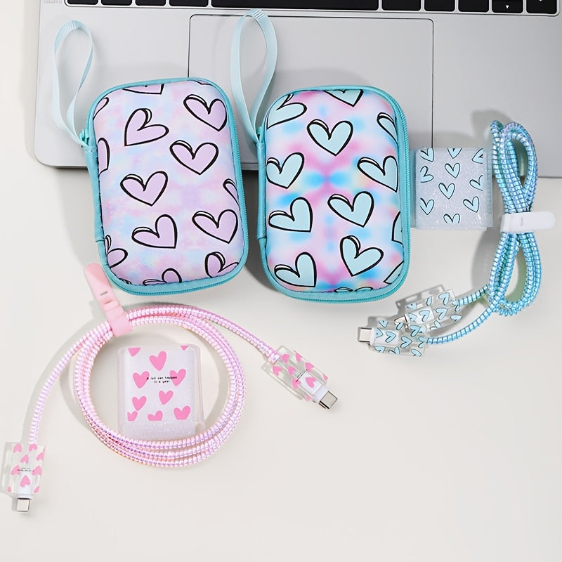 Set of 6 Heart Pattern EVA Cable Management Accessories for iPhone 20W Fast Charging