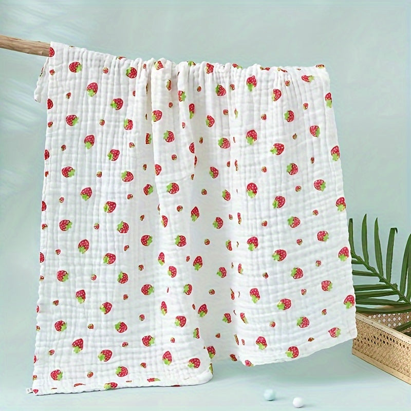 Детский хлопковый пеленальный плед 104 см дышащая шести-слойная марля с узорами в виде мультяшных персонажей и клубники