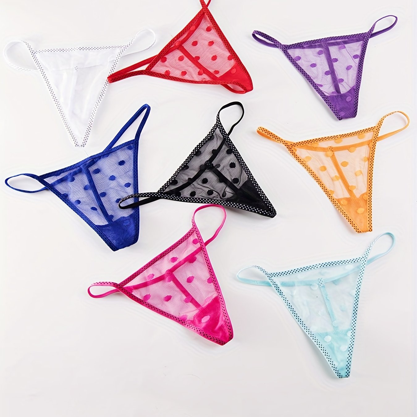 Women's Semi-Sheer Dot Pattern Thong Panties 8-Pack Stretchy Comfortable