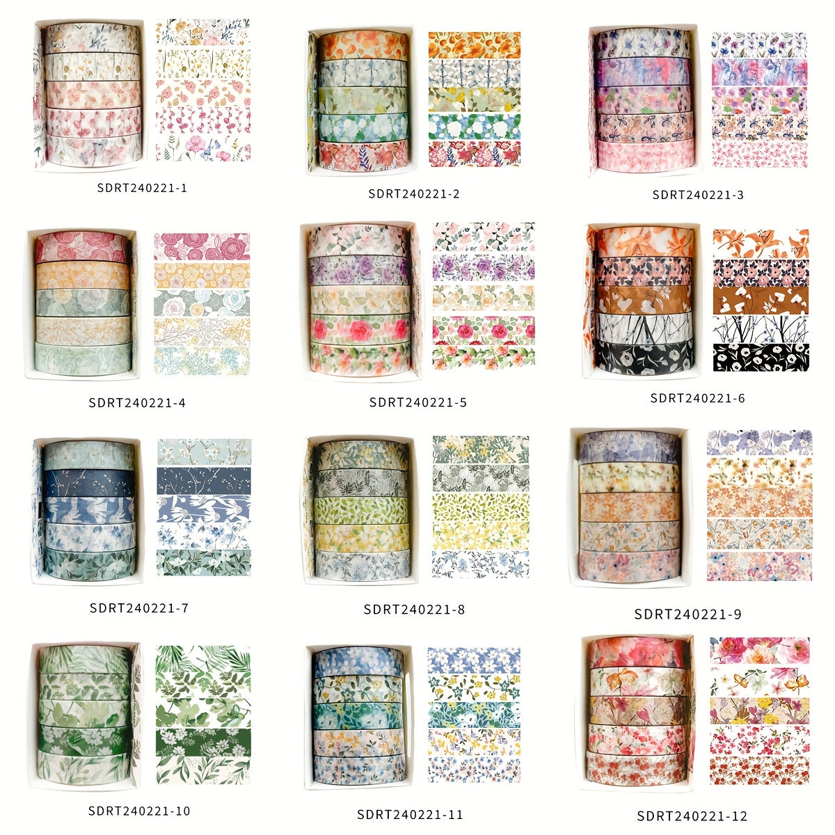 Juego de 5 rollos de cinta washi de la serie de plantas para diarios, manualidades y decoraciones