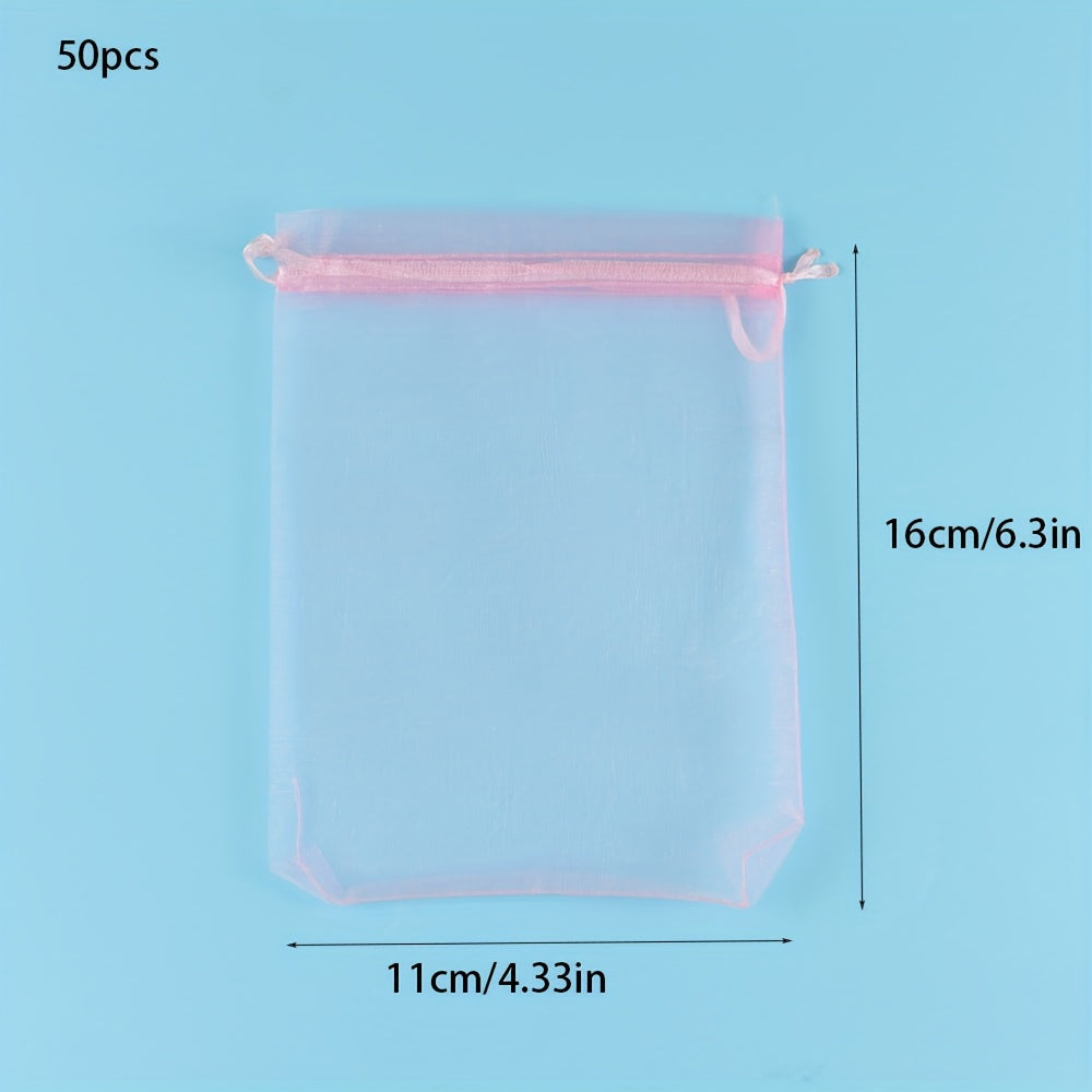 Набор из 50 розовых органзовых подарочных мешков с шнурком для украшений и подарков