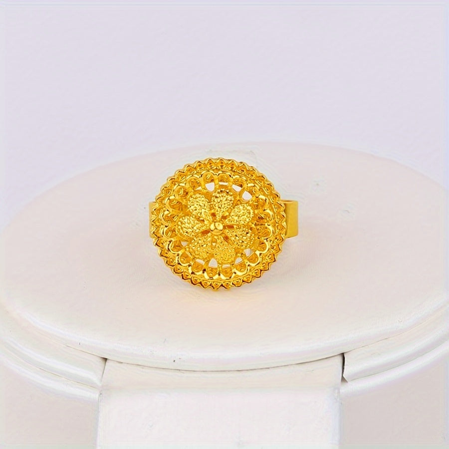 4-Piece Middle Eastern Style Jewelry Set Gold-Tone Alloy Earrings Ring Necklace Pendant Bridal Wedding Daily Wear