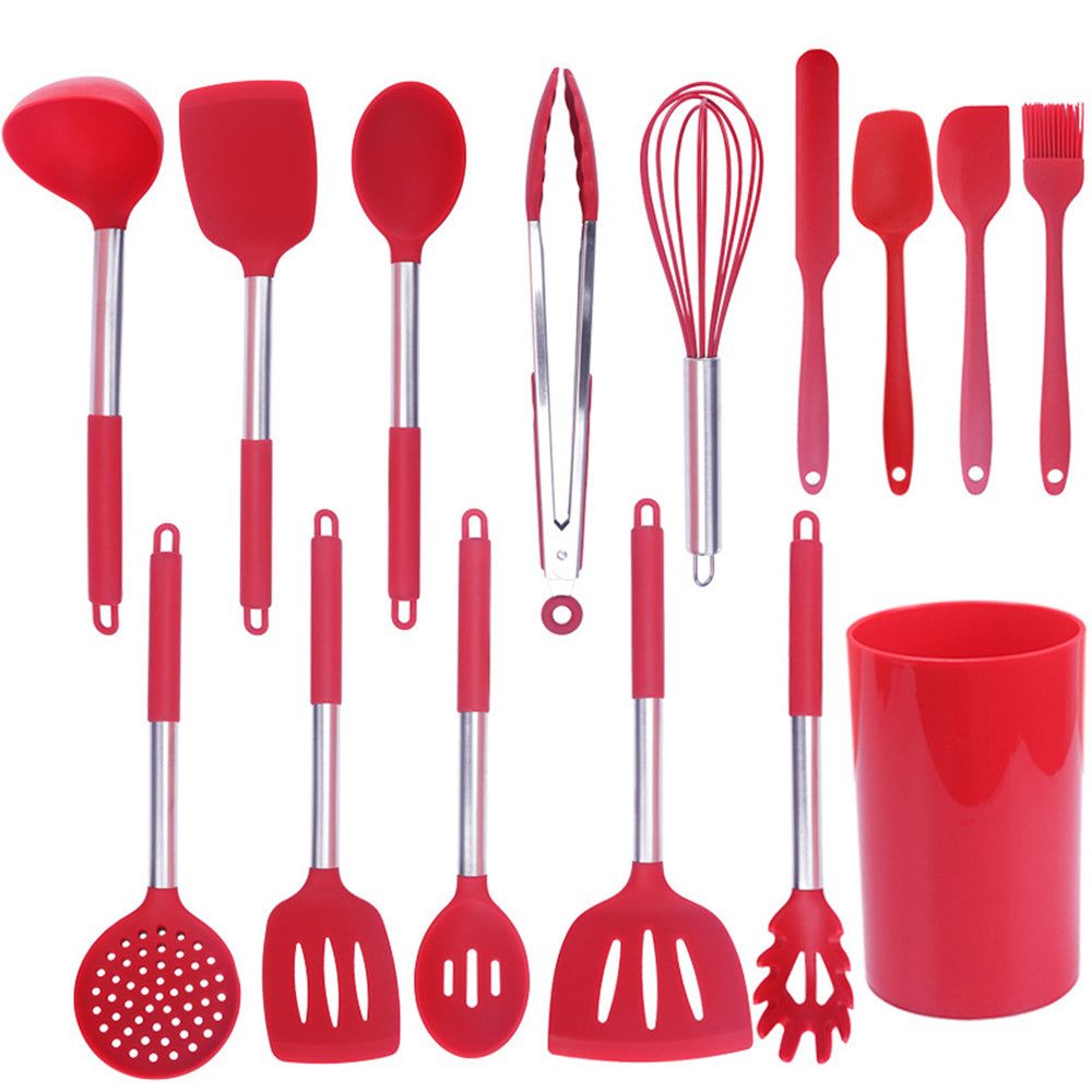 15-Piece Silicone Kitchen Utensil Set with Stainless Steel Handles for Cooking