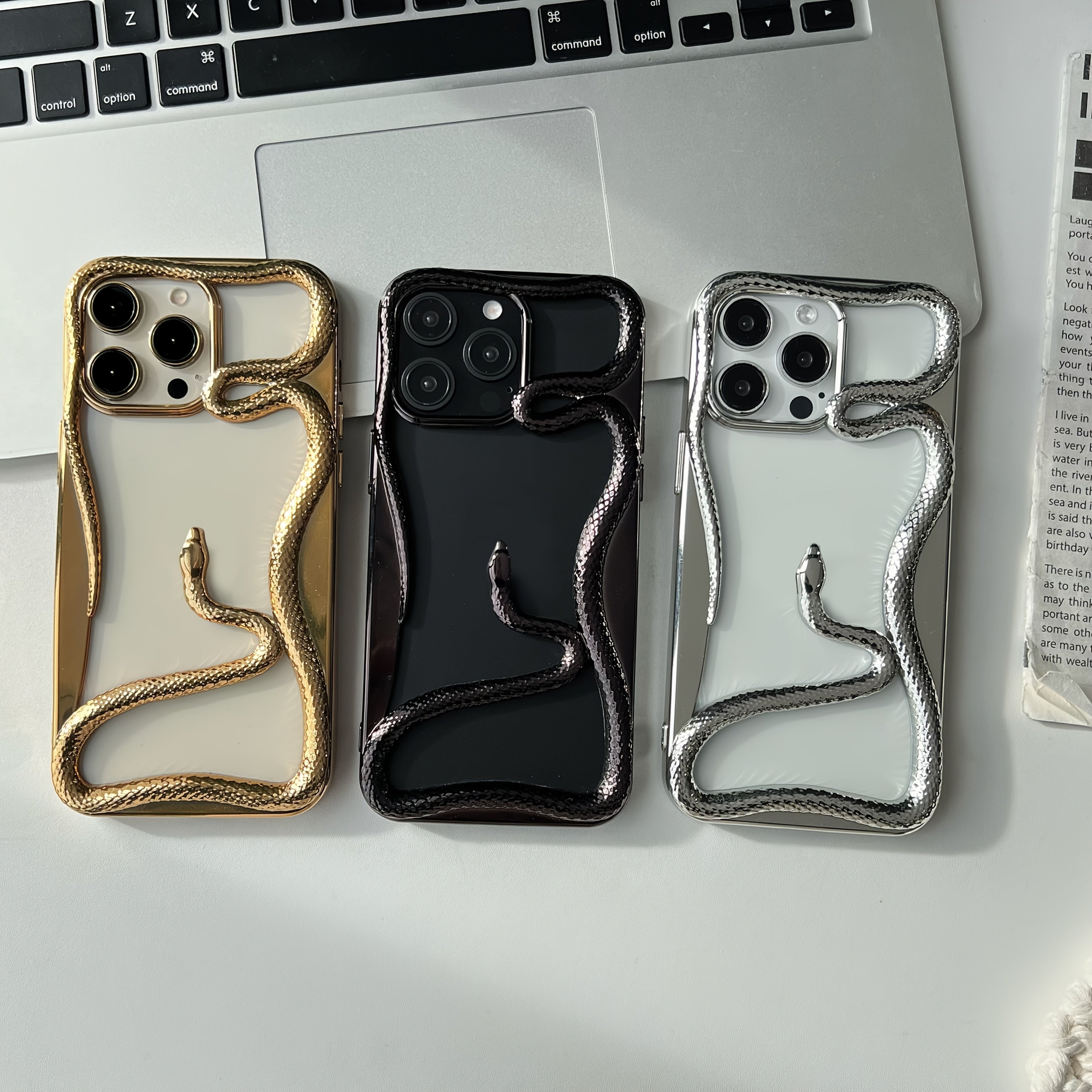 Small Snake Design Electroplated TPU Phone Case for iPhone 11-16 Drop Proof