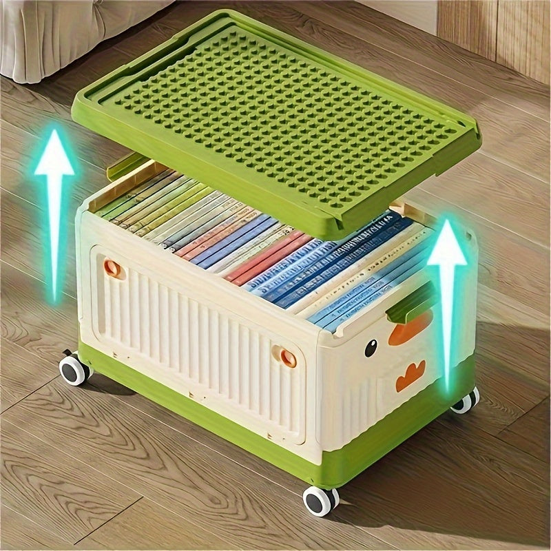 Plastic Foldable Storage Box with Wheels Stackable Container for Shoes Clothes Toys