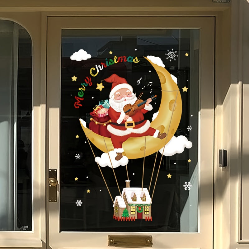 Set of 2 Christmas Wreath Window Clings Holiday Decor for Glass Doors